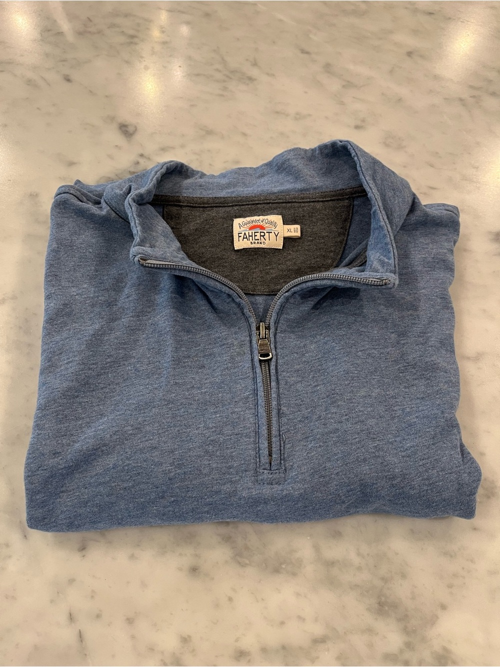 Faherty Men's Heathered Blue 1/4 Zip Pullover XL